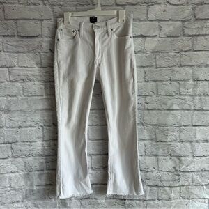 PREOWNED J. CREW MID RISE FLARE CROP WHITE DENIM JEANS SIZE 28